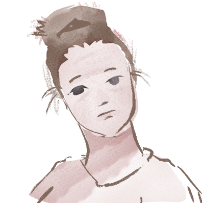 A green haired femme person with lavender skin